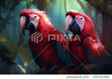Macaw parrots colorful couple. Bright pet. Generate Ai 108382968