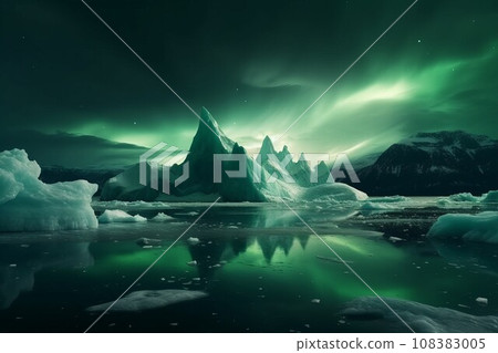 Green polar aurora. Nature water lapland. Generate Ai Green polar aurora. Nature water lapland. Generate Ai 108383005