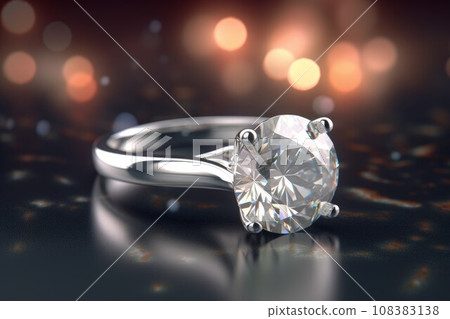 Diamond ring closeup light. Round stone. Generate Ai Diamond ring closeup light. Round stone. Generate Ai 108383138