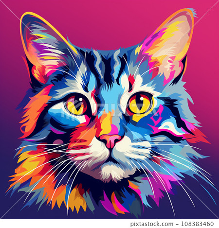 [AI生成圖像]藝術風格的貓抬頭 108383460