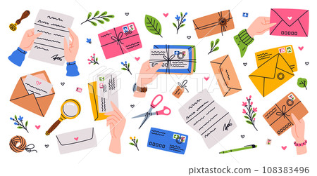 Letter Receive and Send with Envelope and Postage Stamp Vector Set 108383496