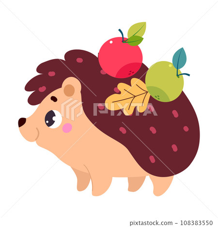 Cute Hedgehog Character Carry Apple Fruit on Its Back Vector Illustration 108383550