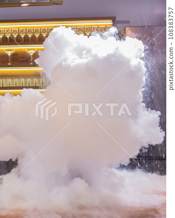 Smoke vapor dry ice in bowl in kitchen Smoke vapor dry ice in bowl in kitchen 108383757