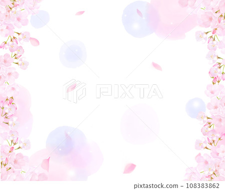 Cute pale pink cherry blossoms and petals spring watercolor white background frame background material illustration 108383862