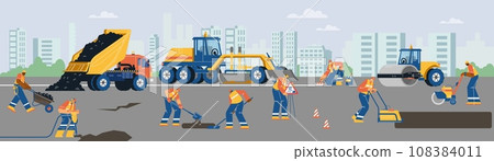 People road surface repair scene flat style, vector illustration People road surface repair scene flat style, vector illustration 108384011