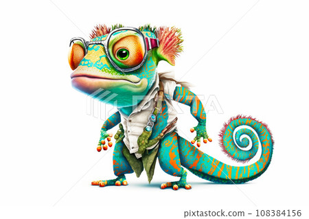 Cute fashion chameleon. Cute little dragon illustration for wall interior poster, card or picture for the children's room Cute fashion chameleon. Cute little dragon illustration for wall interior poster, card or picture for the children's room 108384156