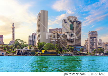 View of modern Cairo, buildings of downtown and the Nile river, Egypt View of modern Cairo, buildings of downtown and the Nile river, Egypt 108384268