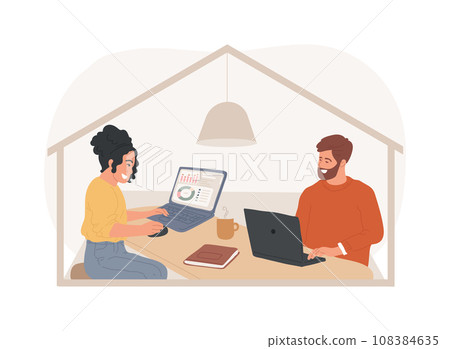 Work from home during sick leave isolated concept vector illustration. Virus outbreak prevention measures, social distance, governmental support, self protection, wear mask vector concept. 108384635
