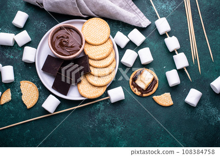 Smores with marshmallow, chocolate and crackers 108384758