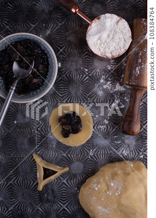 Traditional Jewish Purim cookies Hamantaschen 108384764