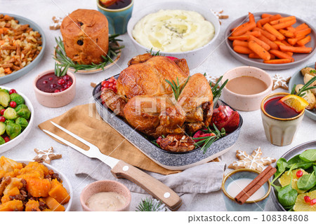 Christmas festive dinner with traditional dishes 108384808