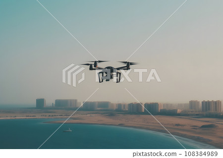 Drone Flying over the city. Neural network AI generated art 108384989