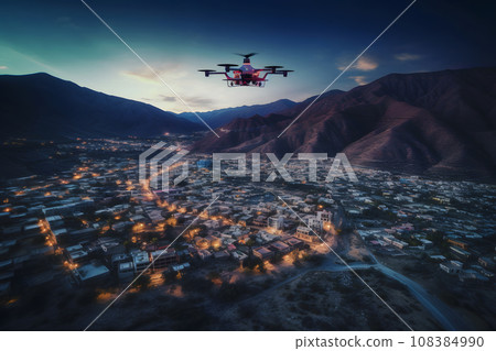 Drone Flying over the city. Neural network AI generated art Drone Flying over the city. Neural network AI generated art 108384990