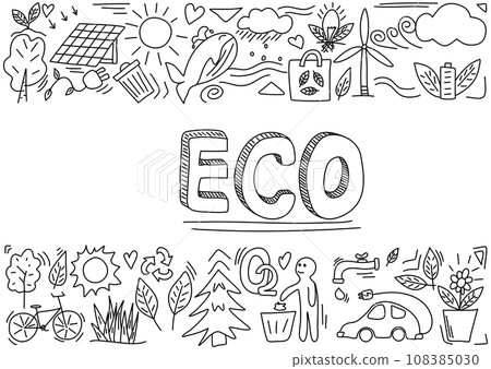 Doodle vector illustration on the theme of ecology and environmental protection. 108385030