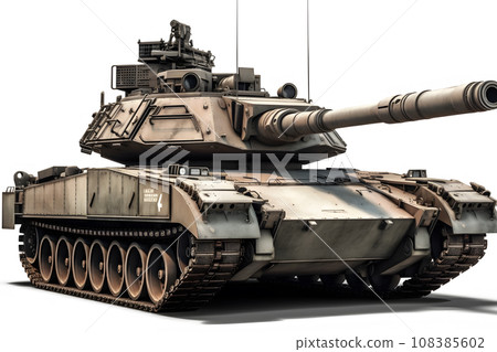 Military old tank on a white background. Neural network AI generated art Military old tank on a white background. Neural network AI generated art 108385602