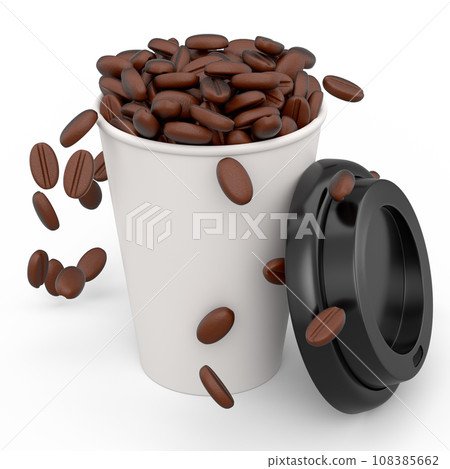 Paper coffee cup with coffee bean for cappuccino, americano, espresso on white 108385662