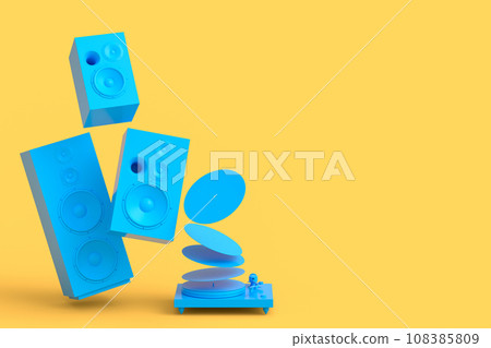 Set of Hi-fi speakers and DJ turntable for sound recording studio on monochrome Set of Hi-fi speakers and DJ turntable for sound recording studio on monochrome 108385809