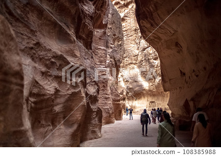 Kayon Sik. Close-up of the intricately shaped canyon walls and winding road. Petra Jordan. Kayon Sik. Close-up of the intricately shaped canyon walls and winding road. Petra Jordan. 108385988