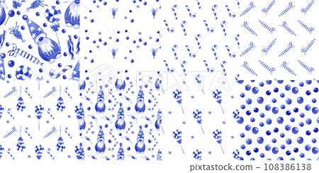 Blue collection of Christmas patterns with abstract, geometric and cartoon motifs. Stylish seamless backgrounds for fabrics, textiles, wallpapers, etc Blue collection of Christmas patterns with abstract, geometric and cartoon motifs. Stylish seamless backgrounds for fabrics, textiles, wallpapers, etc 108386138