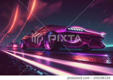 Futuristic retro wave synth wave car. Neural network AI generated art 108386188