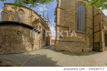 View of the famous cathedral in the Thuringian city of Erfurt during the day View of the famous cathedral in the Thuringian city of Erfurt during the day 108386717