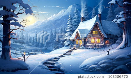 Festive xmas illustrative style magic night scene 108386770