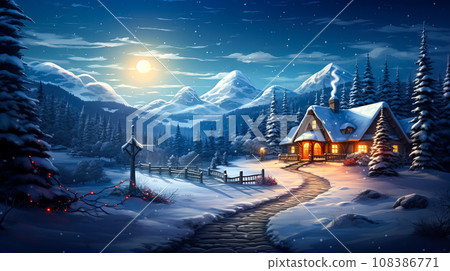 Festive xmas illustrative style magic night scene 108386771