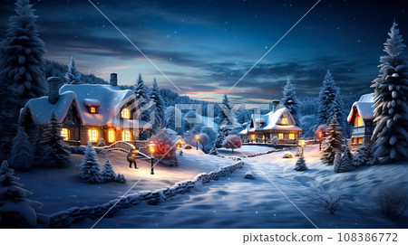 Festive xmas illustrative style magic night scene 108386772