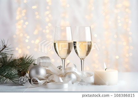 Festive xmas greeting card with champange Festive xmas greeting card with champange 108386815
