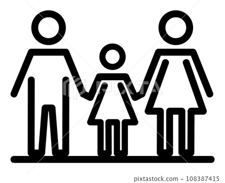 顯示一對和諧夫婦、父親、母親和孩子的家庭結構的插圖 108387415