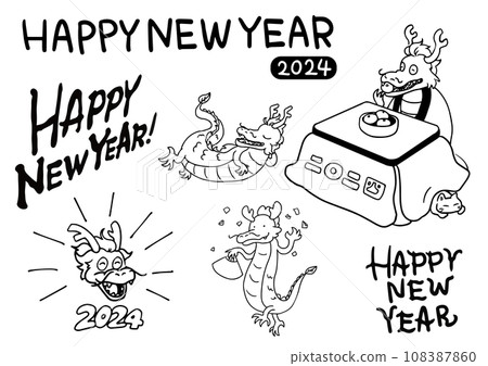 Line drawing of New Year's card material 108387860
