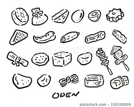 Oden ingredients hand-drawn watercolor style illustration set line drawing 108388009