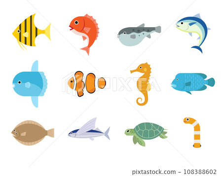 Sea creature icon set Sea creature icon set 108388602