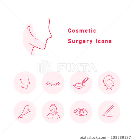 A set of icon illustrations (circular, color) related to cosmetic surgery, petit plastic surgery, and cosmetic surgery. A set of icon illustrations (circular, color) related to cosmetic surgery, petit plastic surgery, and cosmetic surgery. 108389127