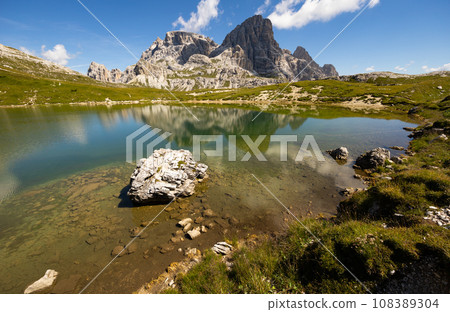 Small alpine lakes Laghi dei Piani in Italian Dolomite mountains Small alpine lakes Laghi dei Piani in Italian Dolomite mountains 108389304