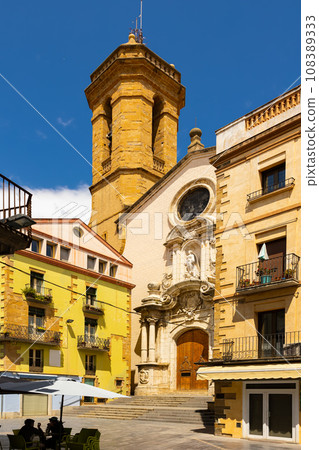 Street view - church Santa Maria, baroque style. La Bisbal Emporda. Costa Brava. Spain Street view - church Santa Maria, baroque style. La Bisbal Emporda. Costa Brava. Spain 108389333