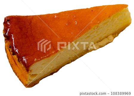 Piece of airy and delicate cheesecake pie, flavored with sweet fruit apple syrup, gravy Piece of airy and delicate cheesecake pie, flavored with sweet fruit apple syrup, gravy 108389969