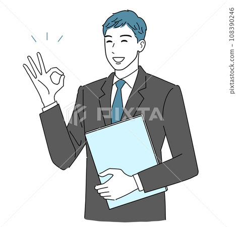 A refreshing young office worker smiling and giving an OK sign 108390246