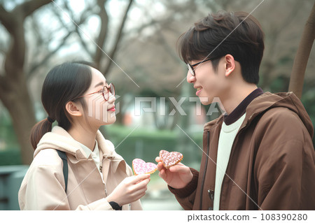 Woman handing Valentine chocolate AI generated 108390280