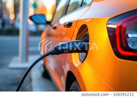 Photo of an electrical car charging stock photo Photo of an electrical car charging stock photo 108391213