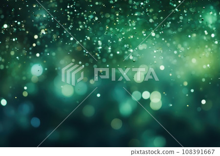 Glitter green blurred bokeh lights background. Generative AI 108391667