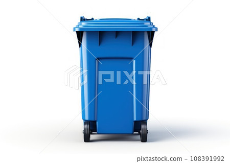 Blue bin isolated on white background. Generative AI 108391992
