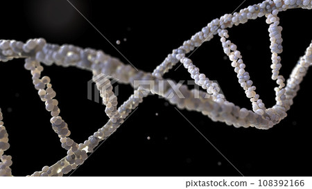 DNA molecule from particles on black background. can be used in education, science or cosmetics industry background. Element and Clipping path. DNA molecule from particles on black background. can be used in education, science or cosmetics industry background. Element and Clipping path. 108392166