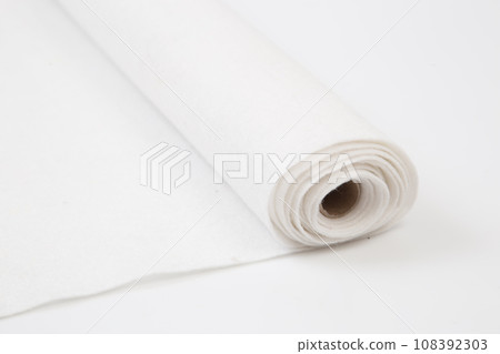 Roll of white Thick fabric on the white background Roll of white Thick fabric on the white background 108392303