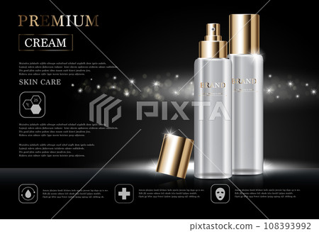 Hydrating facial cream for annual sale or festival sale. white and gold cream mask bottle isolated on golden light background. Graceful cosmetic ads, illustration. 108393992