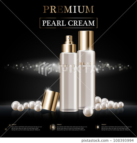 Hydrating facial cream for annual sale or festival sale. white pearl and gold cream mask bottle isolated on golden light background. Graceful cosmetic ads, illustration. 108393994