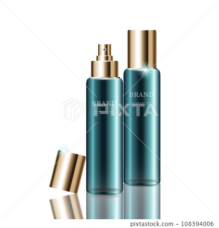 Hydrating facial cream for annual sale or festival sale. green and gold cream mask bottle isolated on golden light background. Graceful cosmetic ads, illustration. 108394006