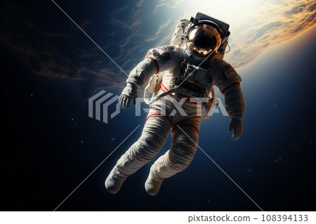 Astronaut is floating in space on a bokeh style background with Generative AI 108394133
