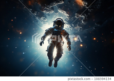 Astronaut is floating in space on a bokeh style background with Generative AI 108394134