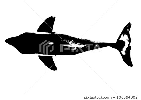 black silhouette of fish with fin and tail isolated on white background black silhouette of fish with fin and tail isolated on white background 108394302